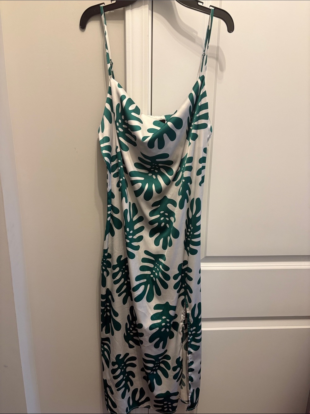 Forever 21 White Slip Dress with Emerald Leaf Print